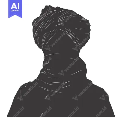 Aset desain premium: Silhouette of a Person Wearing a Turban and Scarf