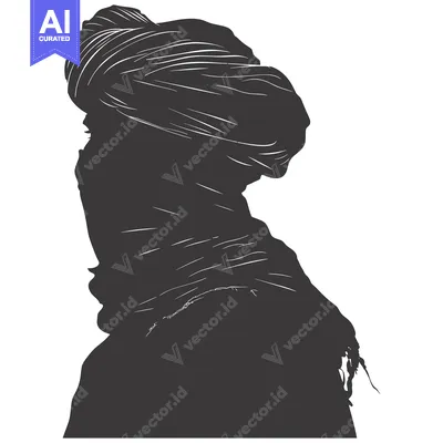Aset desain premium: Silhouette of a Person Wearing a Turban and Traditional Clothing