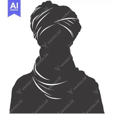 Silhouette of a person wearing a turban and headscarf