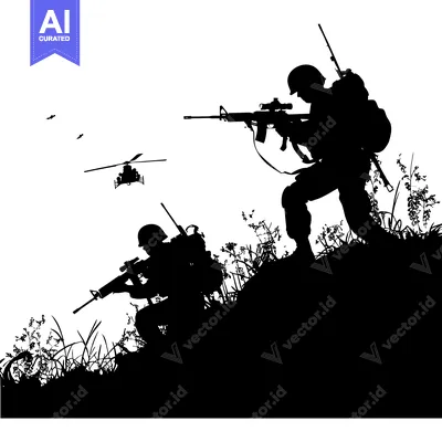 Aset desain premium: Silhouettes of Soldiers in a Battlefield Setting