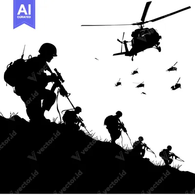 Aset premium populer: Soldiers Ascending a Hill With a Helicopter Overhead