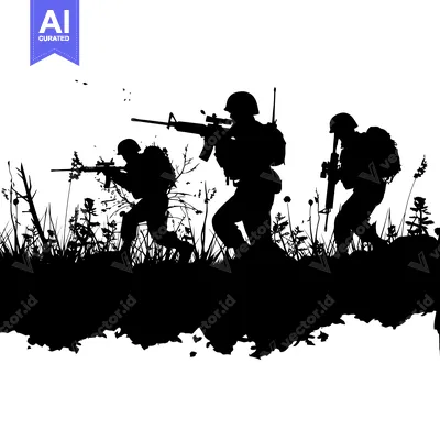 Silhouettes of Three Soldiers in Combat Stance