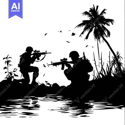 Popular premium asset: Silhouettes of Two Soldiers in a Tropical Setting
