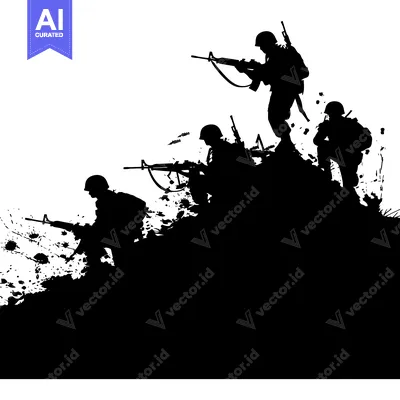 Popular premium asset: Silhouette of Four Soldiers With Rifles in Combat
