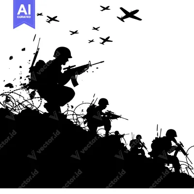 Popular premium asset: Silhouette of Soldiers in Combat with Air Support