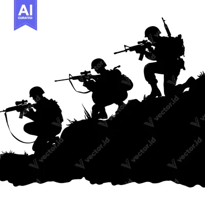 Aset premium populer: Three Silhouettes of Soldiers Holding Rifles on a Hillside