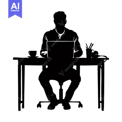 Popular premium asset: Silhouette of a Person Sitting at a Desk Using a Laptop