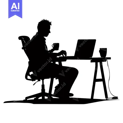Aset premium populer: Silhouette of a Person Working on a Laptop with a Cup of Coffee