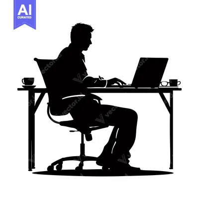 Popular premium asset: Silhouette of a Person Working on a Laptop at a Desk