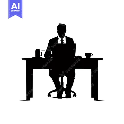 Aset premium populer: Silhouette of a Businessman Working at a Desk with a Laptop and Coffee