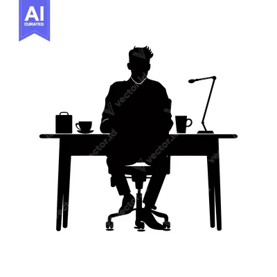 Aset desain premium: Silhouette of a man sitting at a desk working