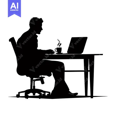 Aset premium populer: Silhouette of a man sitting at a desk using a laptop