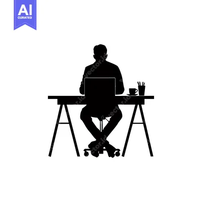 Popular premium asset: Silhouette of a Person Working at a Desk with a Laptop