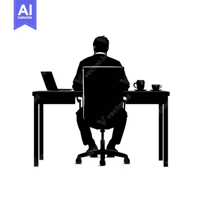 Aset premium populer: Silhouette of a man sitting at a desk with a laptop and two mugs