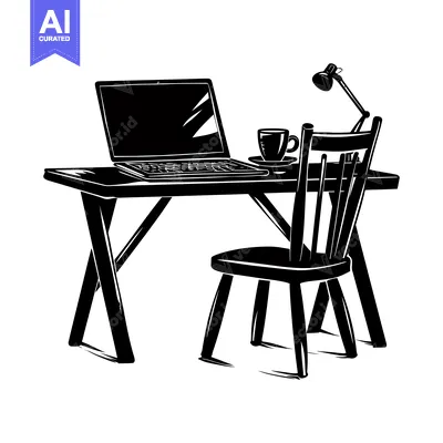 Aset premium populer: Silhouette of a Laptop, Chair, and Lamp on a Desk