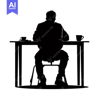 Popular premium asset: Silhouette of a Person Sitting at a Table with Two Cups