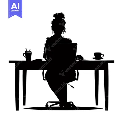 Aset premium populer: Silhouette of a woman working on a laptop at a desk