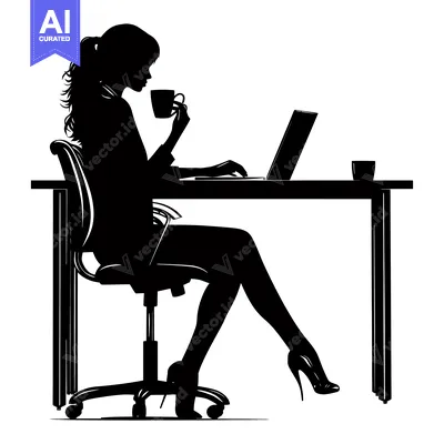 Aset premium populer: Silhouette of a Woman Working on a Laptop While Drinking Coffee