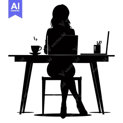 Popular premium asset: Silhouette of a Woman Sitting at a Desk Using a Laptop