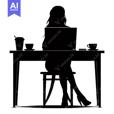 Aset premium populer: Silhouette of a Woman Working on a Laptop at a Desk
