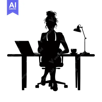 Aset premium populer: Silhouette of a Woman Working at a Desk with a Laptop