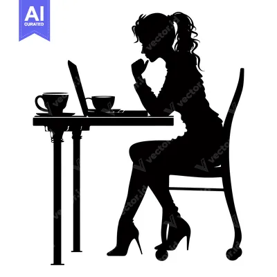 Popular premium asset: Silhouette of a Woman Working on a Laptop at a Table