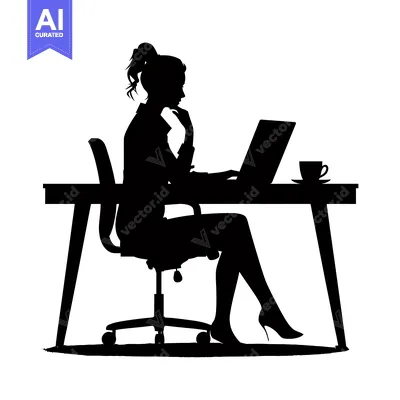 Aset desain premium: Silhouette of a woman working on a laptop at a desk