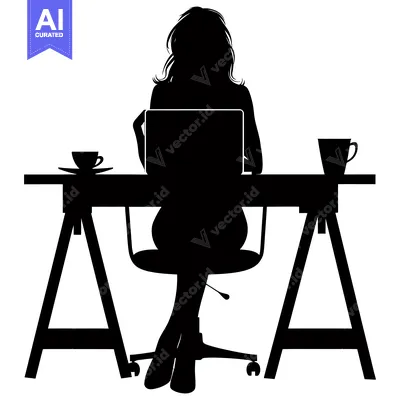 Premium design asset: Silhouette of a Woman Working at a Desk with a Laptop