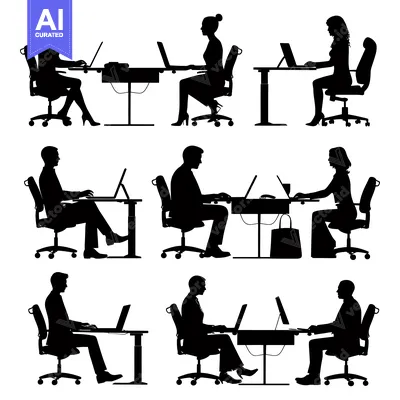 Aset premium populer: Silhouettes of People Working at Desk with Laptops