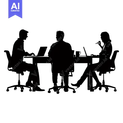 Aset premium populer: Silhouettes of Three People Working at a Desk with Laptops