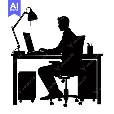 Popular premium asset: Silhouette of a Person Working at a Desk with a Laptop