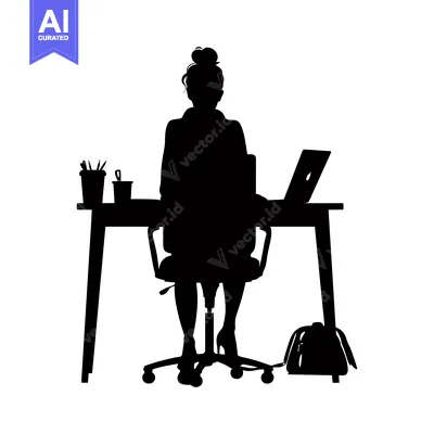 Aset premium populer: Silhouette of a Woman Sitting at a Desk with a Laptop