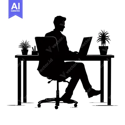 Popular premium asset: Silhouette of a Person Working at a Desk with a Laptop
