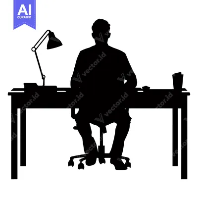 Premium design asset: Silhouette of a Person Sitting at a Desk with a Lamp