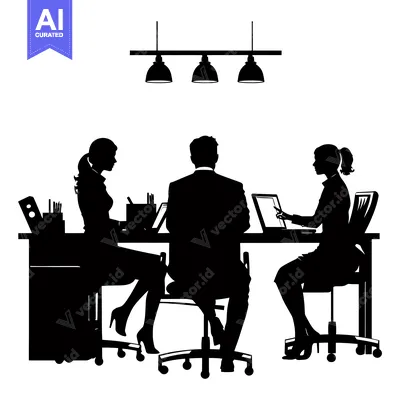 Silhouette of three people in a meeting at an office desk