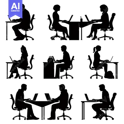 Aset premium populer: Silhouettes of People Working at Desks with Laptops