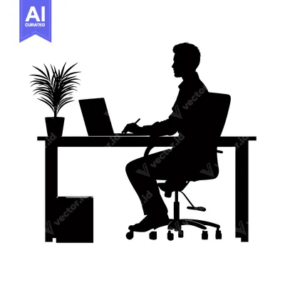 Popular premium asset: Silhouette of a Man Working at a Desk with a Laptop