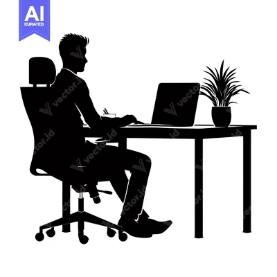 Aset premium populer: Silhouette of a Man Working on a Laptop at a Desk
