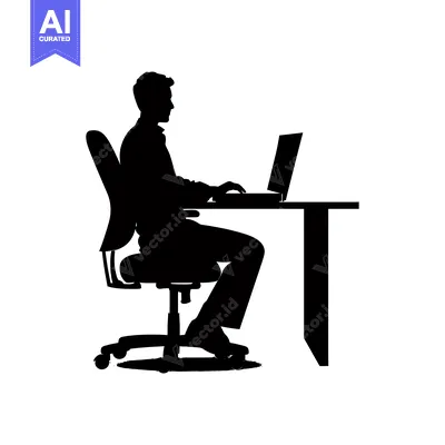 Aset premium populer: Silhouette of a person sitting in a chair working on a laptop at a des