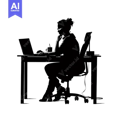 Premium design asset: Silhouette of a Woman Working at a Desk with a Laptop