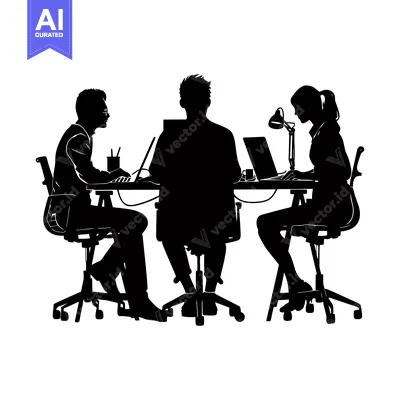 Aset premium populer: Silhouette of three people working at a desk with laptops