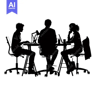 Three Silhouettes of People Sitting at a Desk in an Office Setting