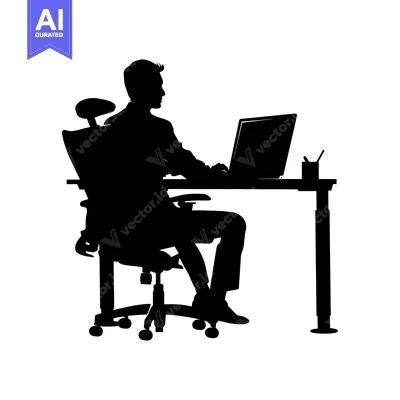 Aset premium populer: Silhouette of a Person Sitting at a Desk Using a Laptop