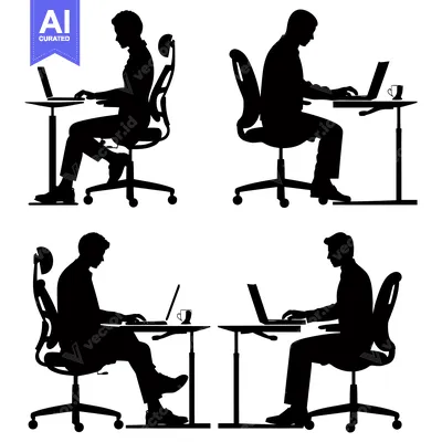 Aset premium populer: Four Silhouettes of People Sitting at Desks with Laptops