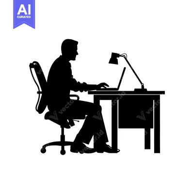 Aset premium populer: Silhouette of a person working on a laptop at a desk