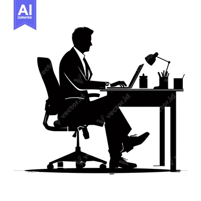 Aset desain premium: Silhouette of a man working at a desk with a laptop