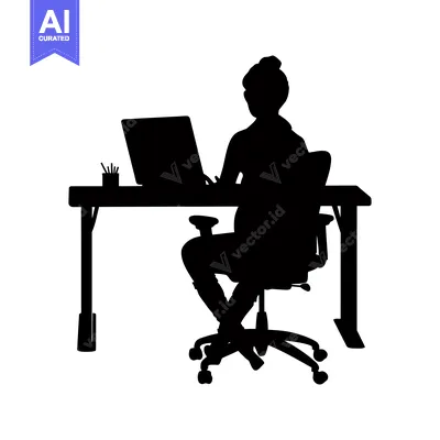 Aset premium populer: Silhouette of a Woman Working at a Desk with a Laptop