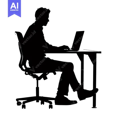 Aset premium populer: Silhouette of a Man Working at a Desk with a Laptop