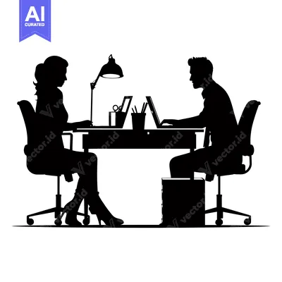 Aset desain premium: Silhouette of a man and a woman working at a desk