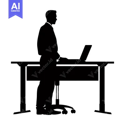 Silhouette of a Businessman Working at a Standing Desk